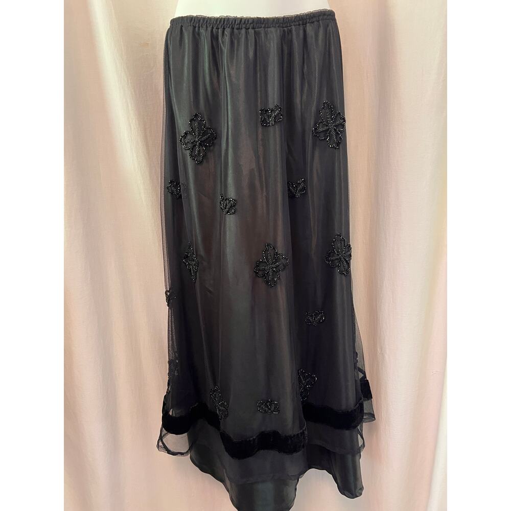 Y2K 90s Sterling Styles black mesh beaded floral maxi skirt romantic goth witchy - Picture 2 of 6